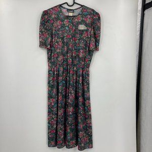 Vintage Floral Midi Half Sleeve Prairie Dress